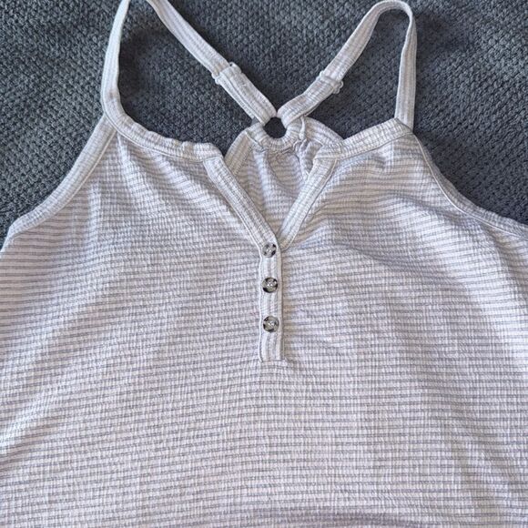 BKE Striped Racerback Tank Top Gray lavender Knit Henley Button Front Size Small - Picture 5 of 7